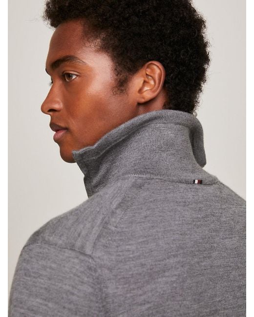 Tommy Hilfiger Fine Merino Wool Mock Turtleneck Jumper in Grey for