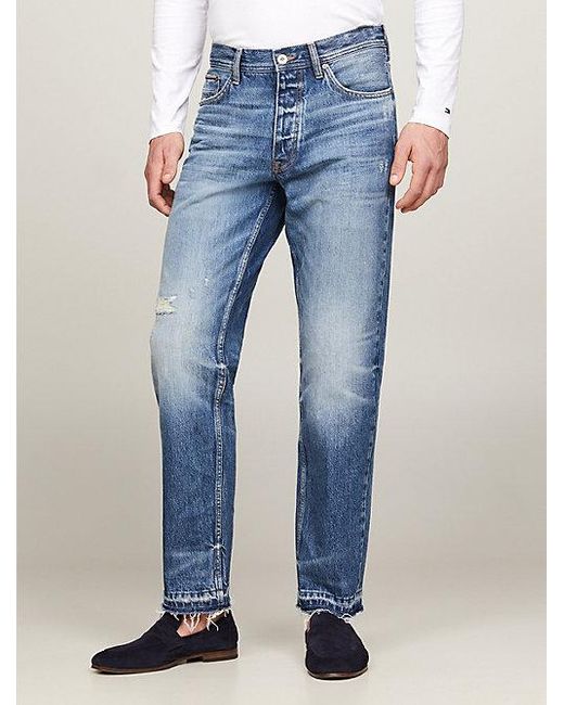 Tommy Hilfiger Moore Straight Tapered Jeans Met Onafgewerkte Zoom in het Blue voor heren