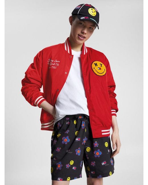 Tommy Hilfiger Red Tommy Jeans X Smiley® Badge Varsity Jacket for men
