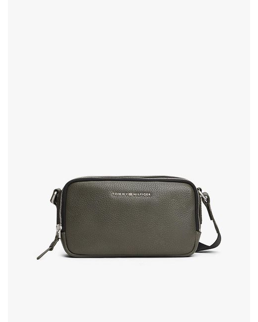 Tommy Hilfiger Gray Premium Leather Logo Camera Bag for men
