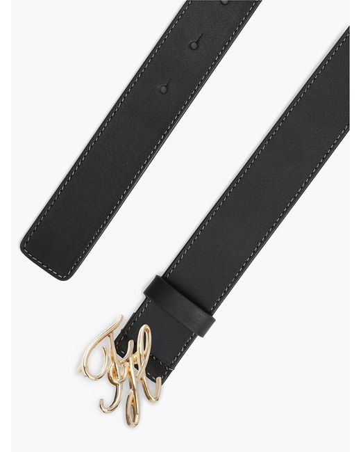 Tommy Hilfiger Black Leather Logo Plaque Buckle Belt
