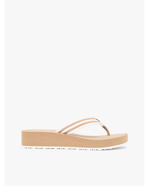 Tommy Hilfiger Green Stripe Webbing Strap Wedge Flip-Flops