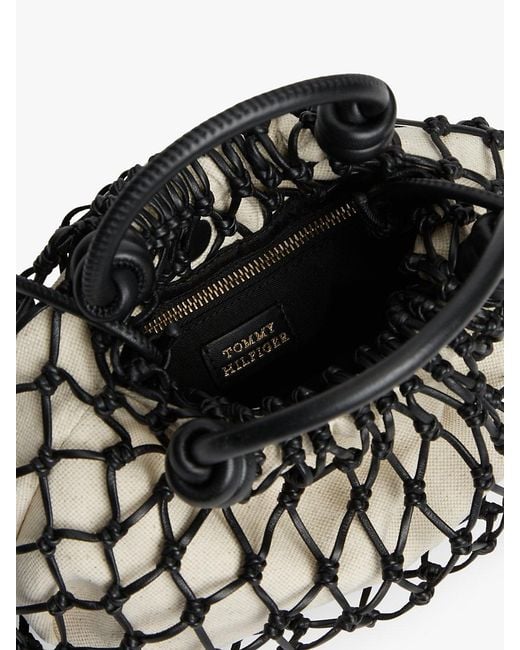 Tommy Hilfiger Black Soft Leather Macrame Crossbody Bag