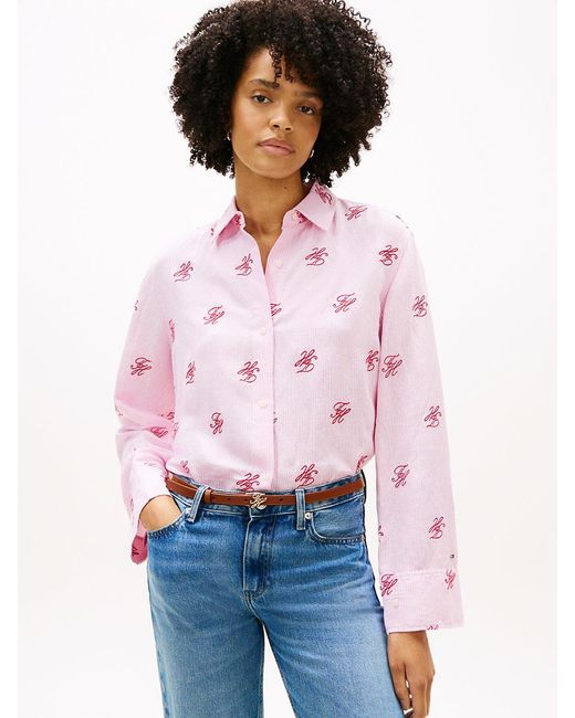Tommy Hilfiger White Logo Embroidery Linen Blend Shirt