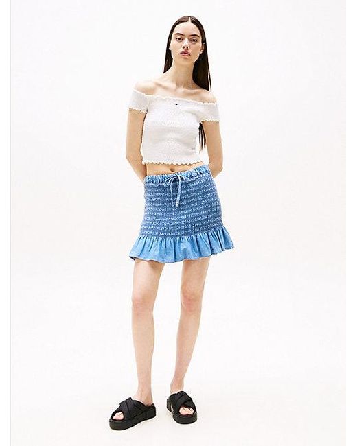 Minifalda De Chambray Con Corte Slim Tommy Hilfiger de color Blue