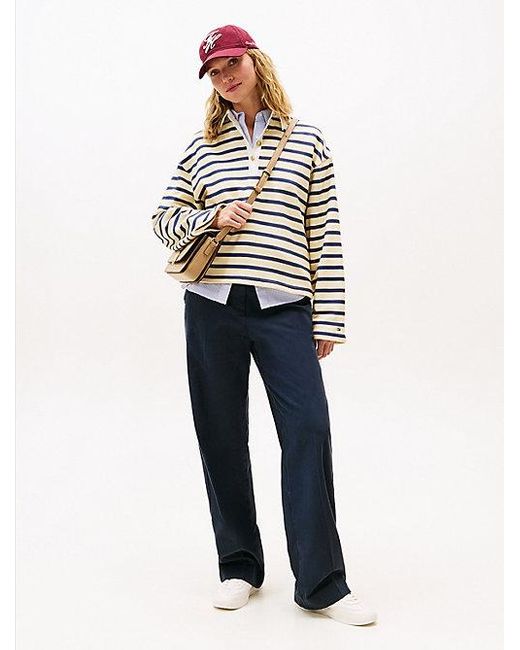 Tommy Hilfiger White Relaxed Fit Rugby-Sweatshirt Mit Knöpfen
