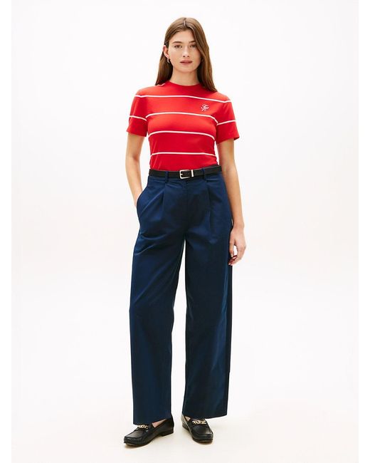 Tommy Hilfiger Red Logo Embroidery Jersey Crew Neck T-Shirt