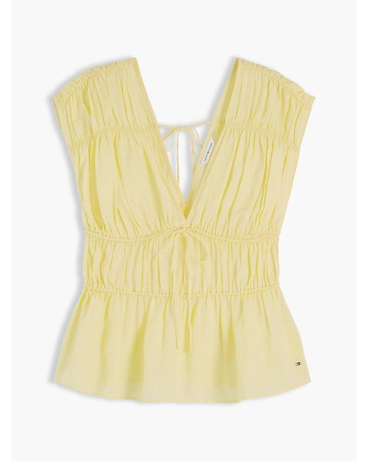 Tommy Hilfiger Yellow Regular Fit Sleeveless Smock Blouse With Linen