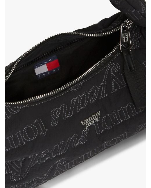 Tommy Hilfiger Black Repeat Logo Embroidery Shoulder Bag