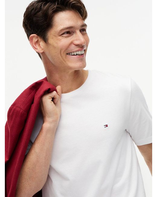 Tommy Hilfiger White Flag Embroidery Crew Neck T-shirt for men