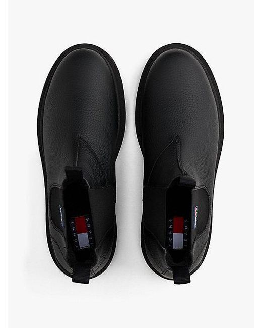 Tommy Hilfiger Chelsea Boot Van Gegranuleerd Leer Met Profiel in het Black voor heren