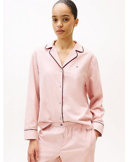 Tommy Hilfiger Pink Essential Pyjama-Hemd Aus Fischgrät-Flanell