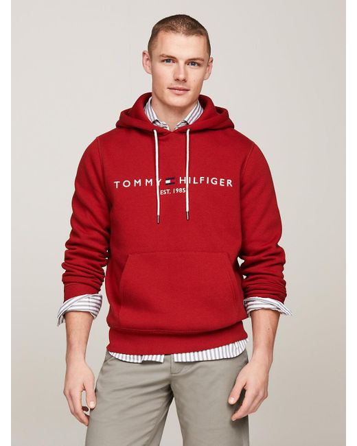Sweat à capuche coupe standard à logo brodé Tommy Hilfiger pour homme en coloris Red