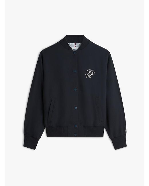 Tommy Hilfiger Blue Timeless Wool Blend Relaxed Bomber Jacket
