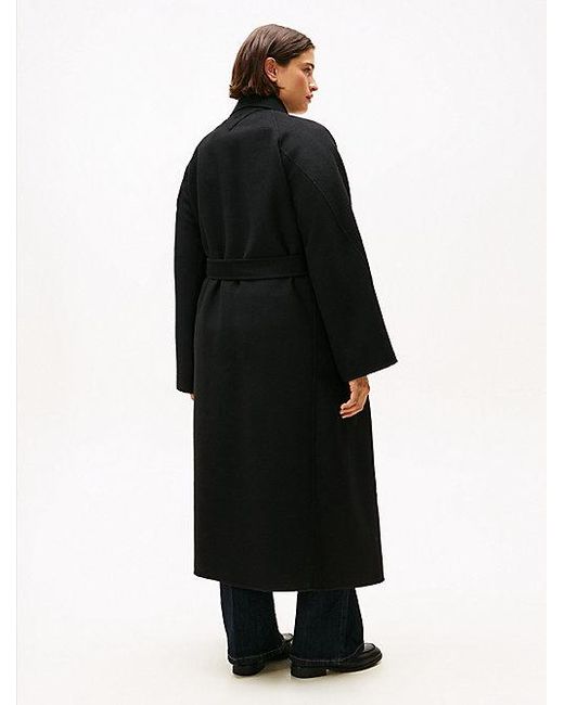 Tommy Hilfiger Curve Lange Jas Van Dubbelzijdige Wolmix in het Black