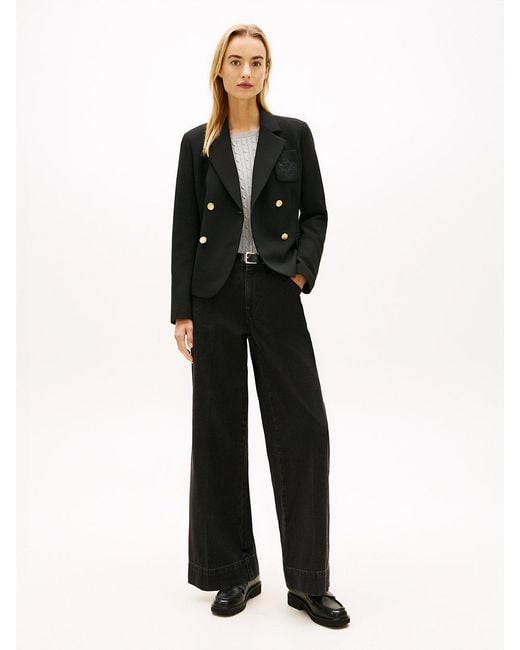 Tommy Hilfiger Black Th Crest Embroidery Slim Fit Blazer