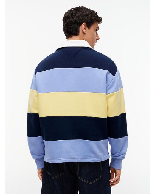 Tommy Hilfiger Blue S Striped Medium Weight Rugby Polo With Embroidered Logo for men
