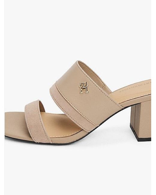 Tommy Hilfiger Leren Muiltje Met Blokhak in het White