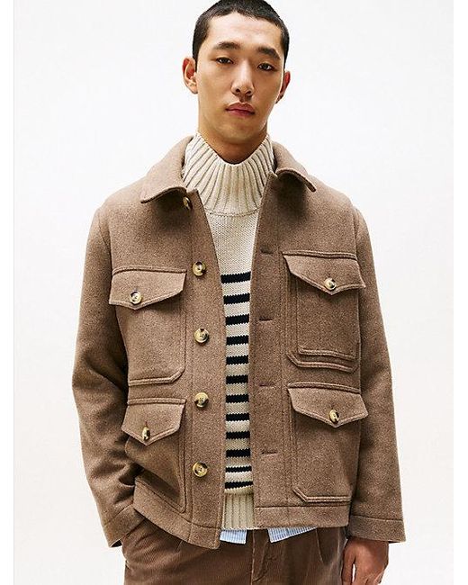 Tommy Hilfiger Utility Shirtjack Van Wolmix in het Brown voor heren