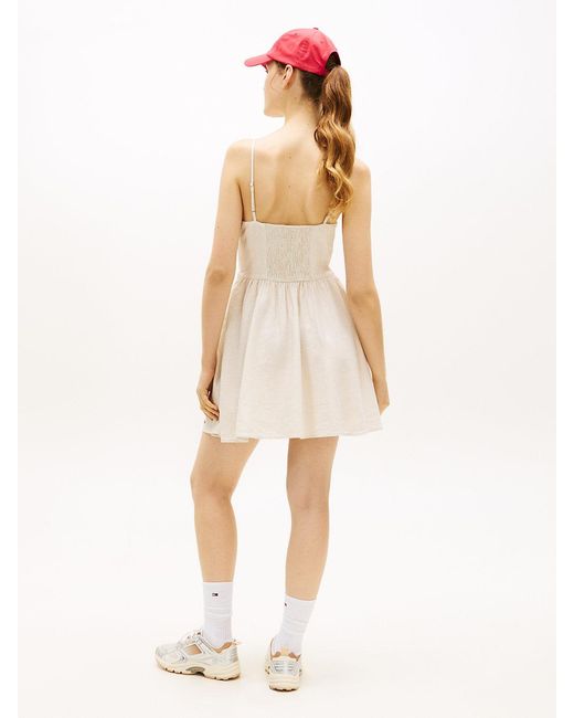 Tommy Hilfiger White Extra Slim Linen Blend Mini Skater Dress