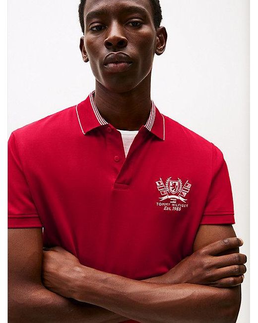Tommy Hilfiger Regular Fit Poloshirt Met Geborduurd Embleem in het Red voor heren