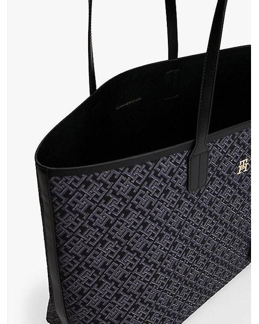 Bolso Tote Con Monograma Th En Jacquard Tommy Hilfiger de color Black