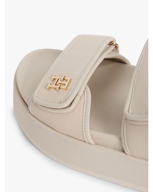 Tommy Hilfiger Natural Leather Th Monogram Platform Sandals