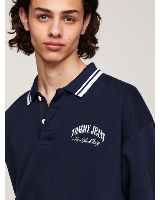 Tommy Hilfiger Blue Varsity Tipped Long Sleeve Boxy Rugby Polo for men