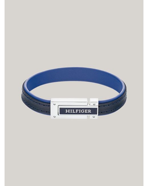 Tommy Hilfiger Blue Fold-over Clasp Navy Leather Bracelet for men