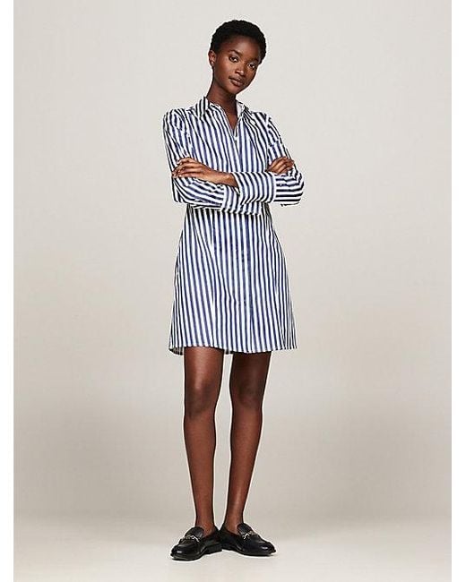 Tommy Hilfiger Blue Gestreiftes Skinny Fit Mini-Hemdkleid