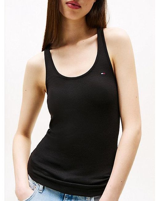 Camiseta Sin Mangas Con Espalda Deportiva Tommy Hilfiger de color Black