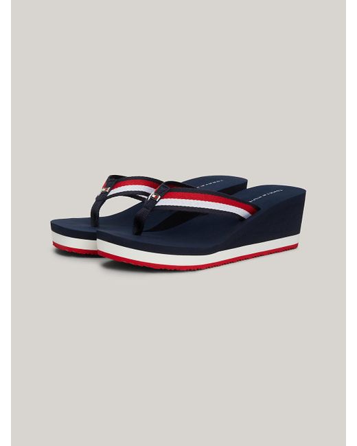 Tommy Hilfiger Blue Signature Wedge Beach Sandals