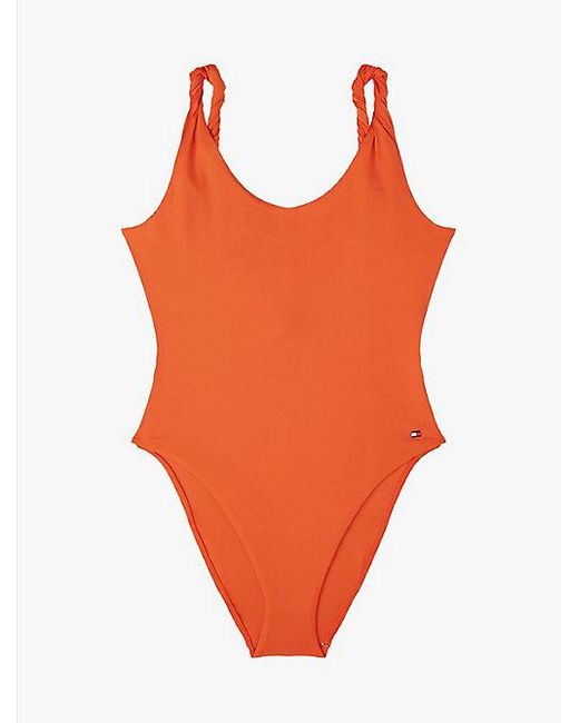 Tommy Hilfiger Badpak Met Diepe Rug En Gedraaid Detail in het Orange