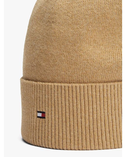 Tommy Hilfiger Natural Th Flag Lightweight Beanie With Cashmere for men