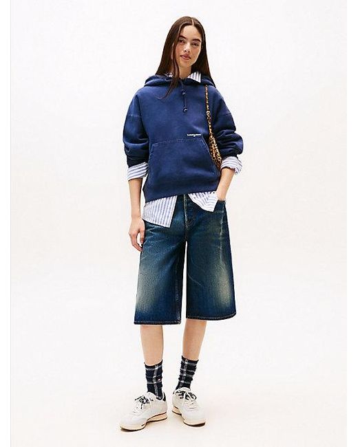 Tommy Hilfiger Gewassen Boxy Fit Hoodie Met Geborduurd Logo in het Blue