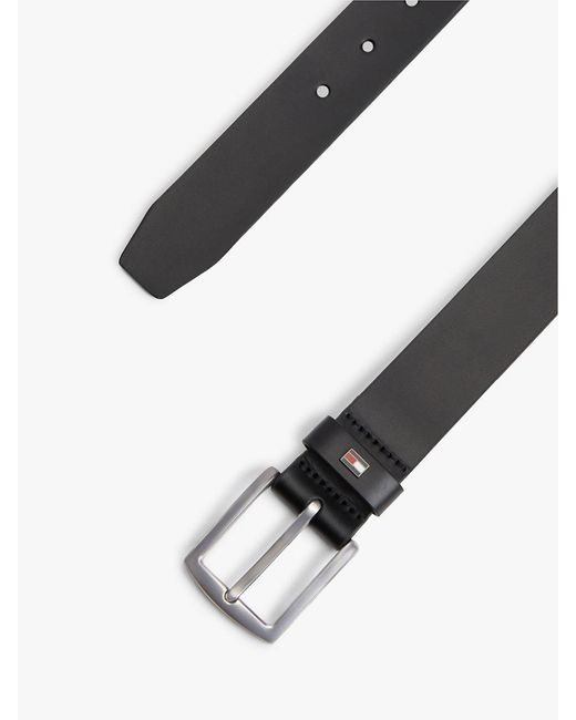 Tommy Hilfiger Black Denton Enamel Flag Leather Belt for men