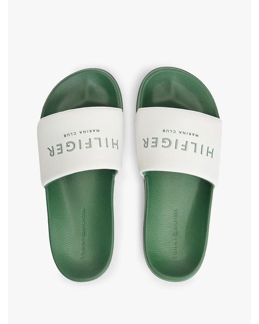 Tommy Hilfiger Green Logo Pool Slides for men