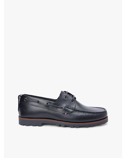 Tommy Hilfiger Blue Leather Cleat Lightweight Boat Shoes for men