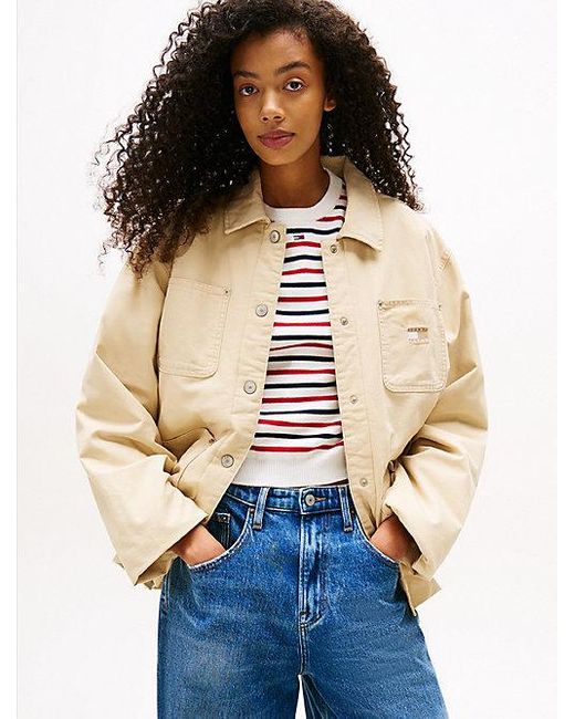 Tommy Hilfiger Boxy Gewatteerd Chore Jack Met Badge in het Blue