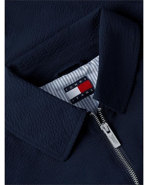 Tommy Hilfiger Blue Seersucker Drawstring Hem Relaxed Coach Jacket