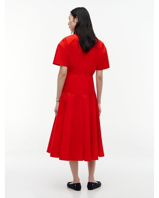 Tommy Hilfiger Red Fit And Flare Poplin Midi Shirt Dress