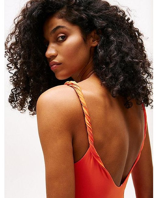 Tommy Hilfiger Badpak Met Diepe Rug En Gedraaid Detail in het Orange