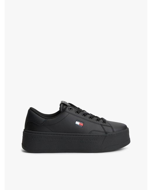 Tommy Hilfiger Black Platform Cupsole Trainers With Leather