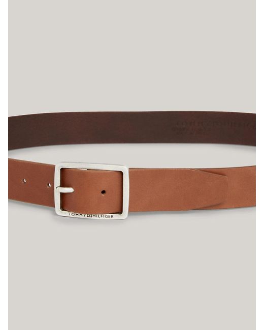 Tommy Hilfiger Brown Logo Square Buckle Leather Belt for men