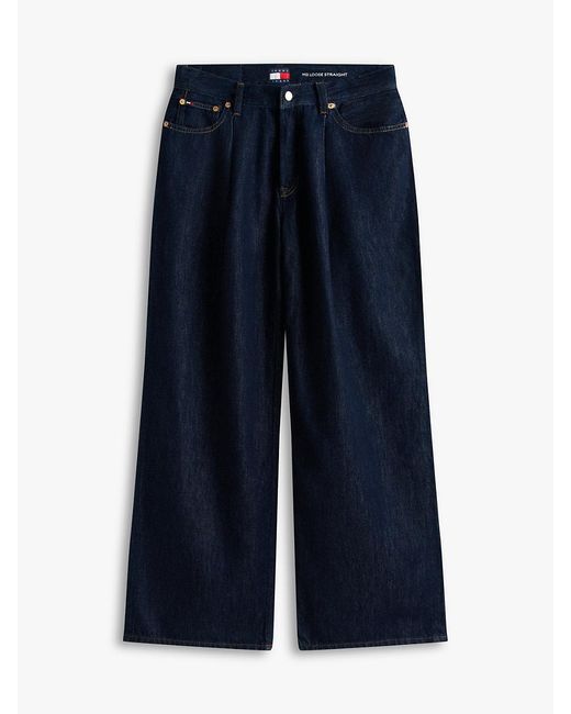 Tommy Hilfiger Blue Pleated Mid Rise Loose Straight Leg Jeans