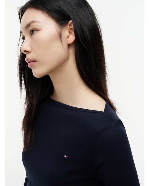 Tommy Hilfiger Blue Slim Three-Quarter Sleeve Boat Neck T-Shirt
