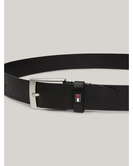Tommy Hilfiger Black Enamel Flag Smooth Leather Belt for men