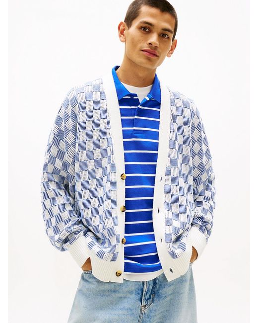 Tommy Hilfiger Blue Tommy Badge Relaxed Textured Cardigan for men