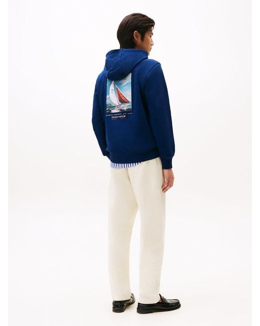 Felpa Con Cappuccio E Stampa Sul Retro di Tommy Hilfiger in Blue da Uomo