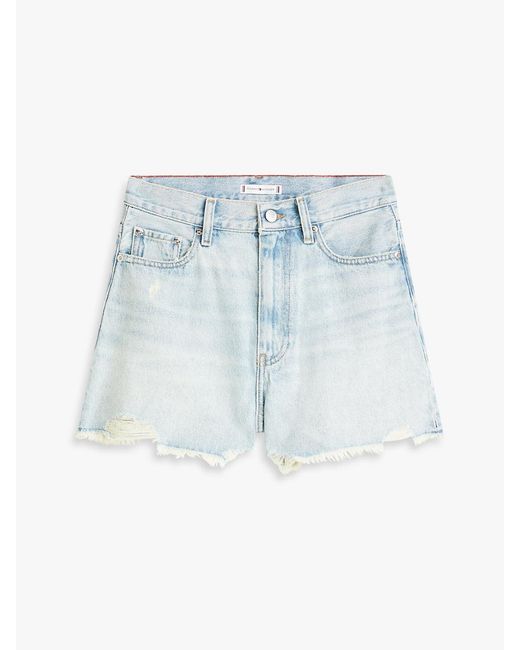 Tommy Hilfiger White Distressed High Rise Wide Leg Denim Shorts